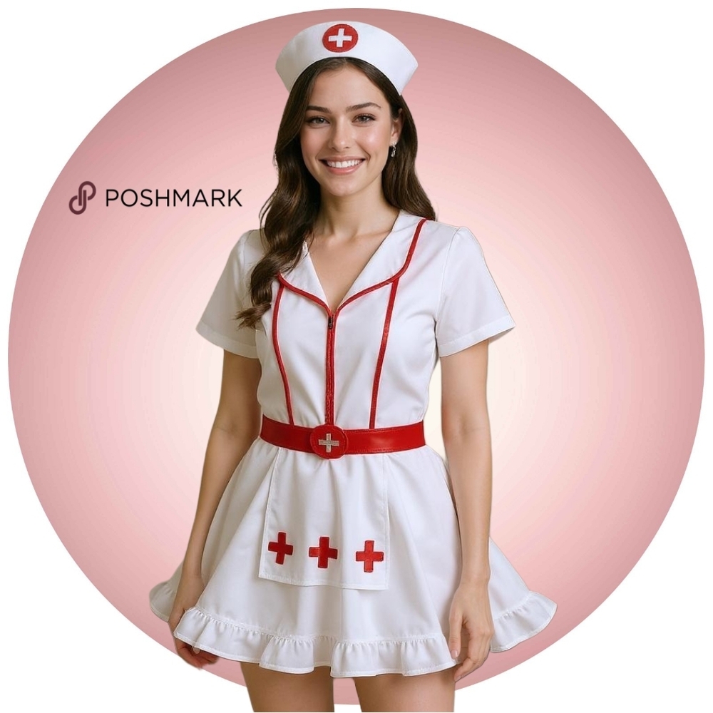 White and Red Sexy Nurse Costume